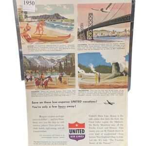 Vintage 1950 United Air Lines These Low Expense United Vactions Ad Advertisement